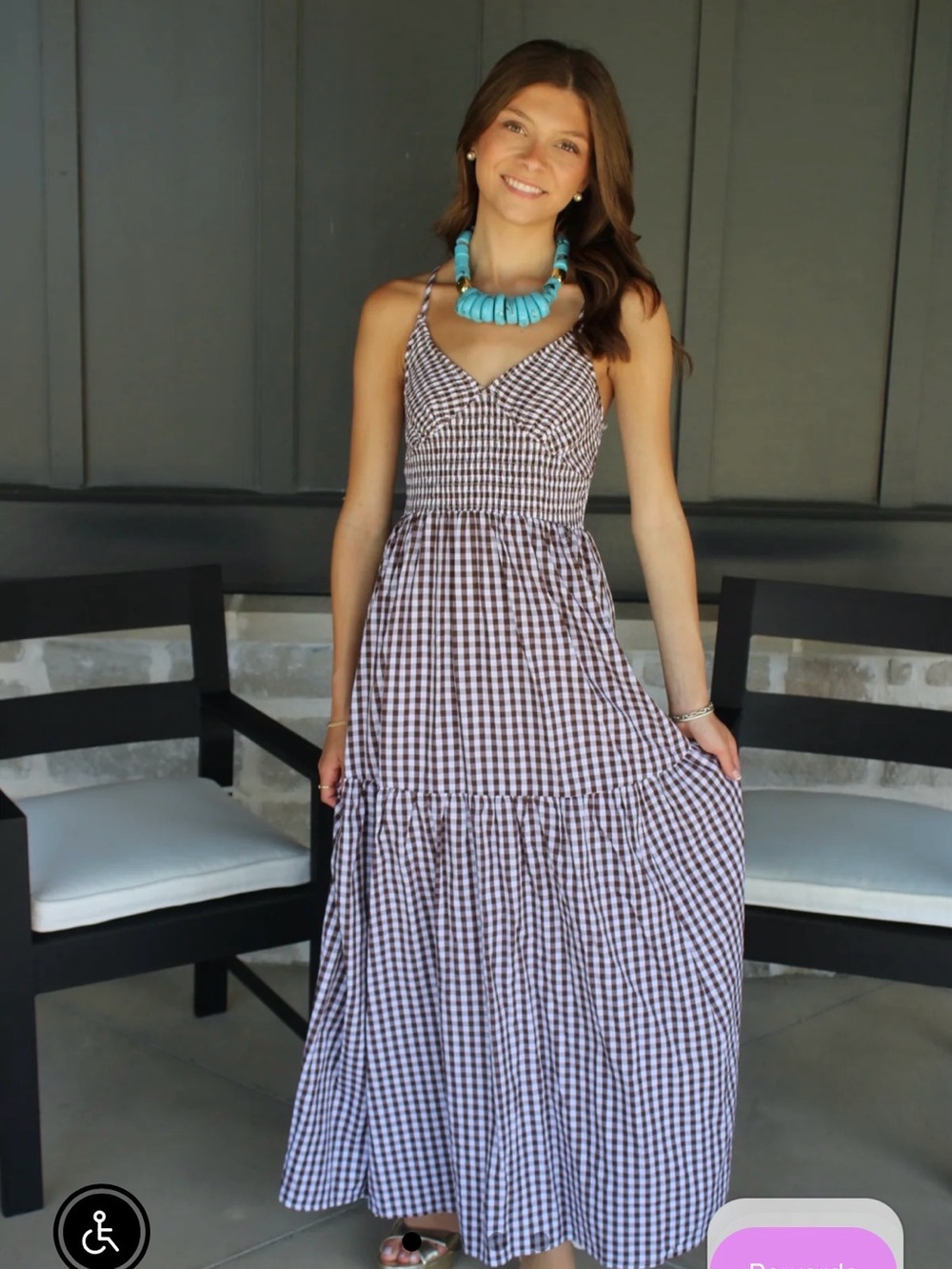 BUCKETLIST Black and White Gingham Maxi Dress